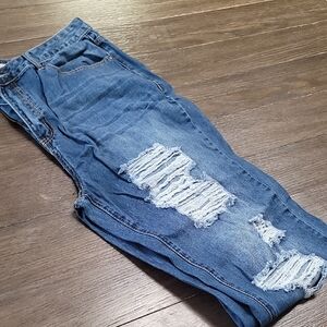 Women's Distressed Crop Blue Jeans